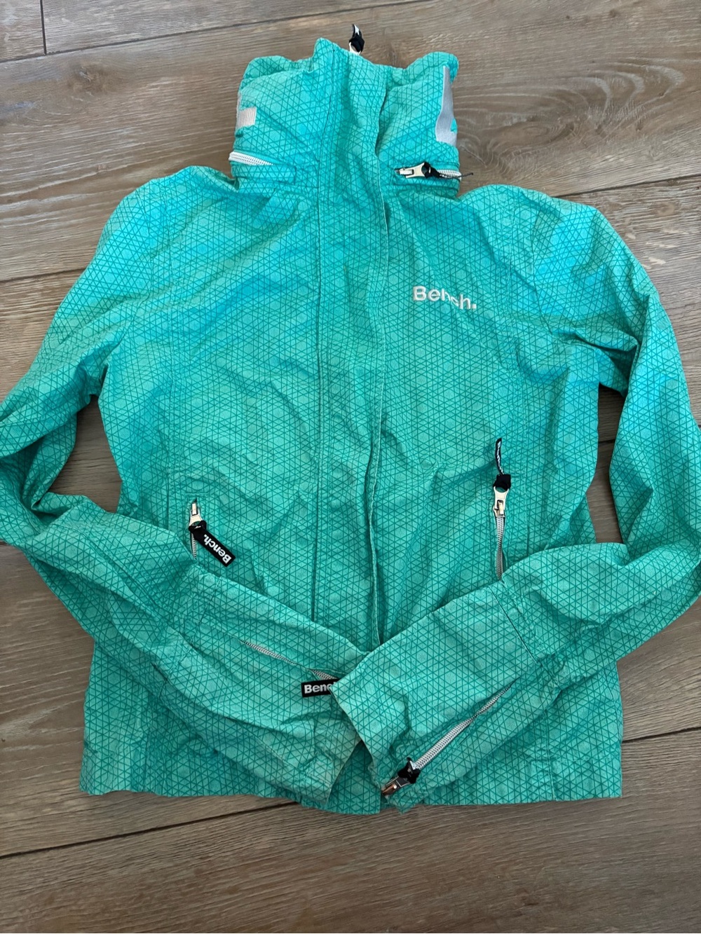 Vintage BENCH. Tech Jacket Teal Geometric Grid Windbreaker Funnel Neck Utility